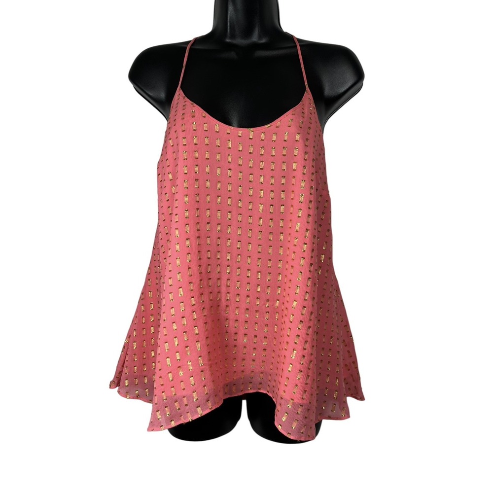 Lilly Pulitzer Sz XS Top Silk Pucker Pink Coral MetallicGold Maisy Camisole Tank